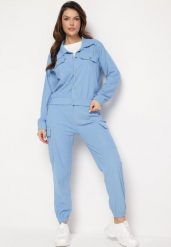 Niebieski Komplet Dresowy Utility z Bluzą z Kołnierzykiem i Joggerami z Szerokimi Klapami Imixa. Niebieskie bluzy Born2be, l, z aplikacjami, z dresówki, klasyczne, bez ramiączek, bez kaptura. W wyprzedaży za 76.49 zł.