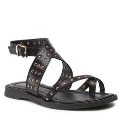 Sandały Lasocki. Czarne sandały Lasocki, bez wzorów, bez obcasa, na płaskiej podeszwie, bez zapięcia. Za 179.99 zł.