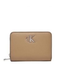 Calvin Klein Mały Portfel Damski K60K612740 Beżowy. Brązowe portfele Calvin Klein, bez wzorów, ze skóry. Za 169.99 zł.