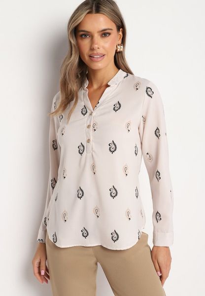 Jasnobeżowa Koszula Ozdobiona Wzorem Paisley Irinde. Brązowe koszule Born2be, l, bez wzorów, z jeansu, klasyczne, bez kołnierzyka, bez ramiączek. Za 59.99 zł.