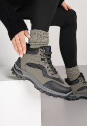 Czarno-Zielone Buty Trekkingowe Trapery Vices Ozdobione Geometrycznym Motywem Anarisse. Czarne buty trekkingowe Renee, bez wzorów, z jeansu, eleganckie, bez obcasa, bez zapięcia. Za 89.99 zł.