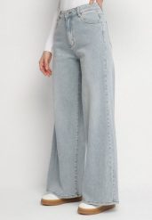 Jasnoniebieskie Jeansy o Szerokim Kroju z Wysokim Stanem Sesadela. Niebieskie jeansy Born2be, bez wzorów, z jeansu, eleganckie, z podwyższonym stanem. W wyprzedaży za 101.99 zł.