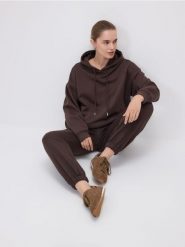 Bawełniana bluza z kapturem - ciemnobrązowy. Brązowe bluzy Reserved, l, bez wzorów, z bawełny, bez ramiączek, z kapturem. Za 159.99 zł.
