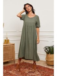 Fleur de Lin Lniana sukienka "Gustavo" w kolorze khaki rozmiar: XXL. Brązowe sukienki Fleur de Lin, na co dzień, xxl, bez wzorów, ze lnu, bez kołnierzyka, bez ramiączek, maxi, proste. Za 226.10 zł.