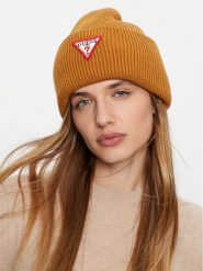 Guess Czapka AW5234 VIS01 Brązowy. Brązowe czapki zimowe Guess, z aplikacjami, z materiału. Za 229.99 zł.