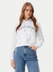 Guess Jeans Bluza W5GQ22 K68I4 Biały Regular Fit. Białe bluzy Guess Jeans, xxl, z aplikacjami, z bawełny, bez kaptura. Za 189.99 zł.