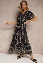 Czarna Rozkloszowana Sukienka z Falbanką w Print Boho z Wiskozą Tunova. Czarne sukienki Renee, na co dzień, l, bez wzorów, z wiskozy, boho, bez kołnierzyka, bez ramiączek, maxi, rozkloszowane. W wyprzedaży za 58.49 zł.