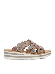 Rieker Klapki CEO-V02R8-90 Złoty. Żółte klapki Rieker, bez wzorów, z materiału, bez obcasa, bez zapięcia. Za 319.99 zł.