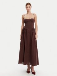 BARDOT Sukienka wieczorowa 59786DB Brązowy Regular Fit. Brązowe sukienki Bardot, bez wzorów, z bawełny, wizytowe, bez kołnierzyka, bez ramiączek. Za 469.99 zł.