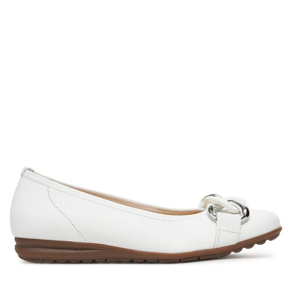 Baleriny Gabor. Białe baleriny Gabor, bez wzorów, bez obcasa, bez zapięcia. Za 329.99 zł.