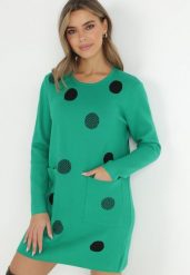 Zielona Tunika Oversize w Kropki Baci. Zielone tuniki Born2be, s, bez wzorów, z dzianiny, bez kołnierzyka, bez ramiączek. W wyprzedaży za 97.49 zł.