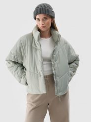 4F Kurtka puchowa z syntetycznym wypełnieniem damska - szara S. Szare kurtki 4f, na zimę, s, bez wzorów, z dzianiny, eleganckie, bez kaptura. W wyprzedaży za 129.99 zł.