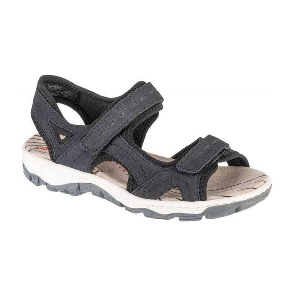 Sandały Damskie Z Odkrytymi Palcami. Niebieskie sandały Rieker, bez wzorów, z gumy, z otwartym noskiem, bez obcasa, bez zapięcia. Za 371.99 zł.