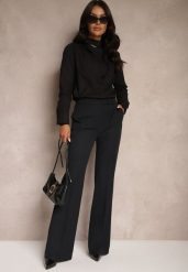 Granatowe Garniturowe Spodnie Dzwony z Wiskozą High Waist Gelobina. Niebieskie jeansy Renee, s, bez wzorów, z jeansu, biznesowe, z podwyższonym stanem. W wyprzedaży za 83.99 zł.