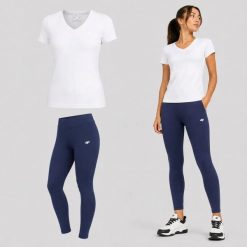 ZESTAW DAMSKI 4F T-SHIRT + LEGGINSY SPORTOWY KOMPLET NA CO DZIEŃ S SS26. Legginsy 4f, s, bez wzorów, z bawełny, bez ramiączek, na fitness i siłownię. Za 119.98 zł.