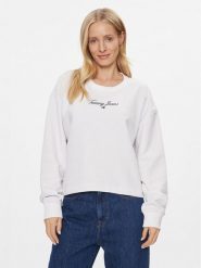 Tommy Jeans Bluza Essential Logo DW0DW16140 Biały Relaxed Fit. Białe bluzy Tommy Jeans, s, bez wzorów, z bawełny, bez kaptura. Za 379.99 zł.