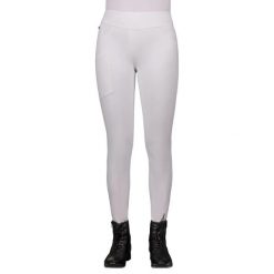 Legginsy jeździeckie z silikonowym gripem dla kobiet QHP Kae. Białe legginsy QHP, bez wzorów, z elastanu, krótkie. Za 327.50 zł.