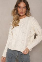 Jasnobeżowy Sweter z Wełną i Wiskozą Ozdobiony Tłoczeniem i Kulkami Vaiannae. Brązowe swetry Renee, na zimę, m, bez wzorów, z wełny, casualowe, bez ramiączek. W wyprzedaży za 79.99 zł.