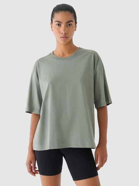 4F T-shirt oversize damski 4F x Anna Lewandowska - khaki L. Brązowe t-shirty 4f, l, bez wzorów, z bawełny, klasyczne, bez kołnierzyka, bez ramiączek. W wyprzedaży za 49.99 zł.