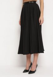 Czarna Plisowana Spódnica Rozkloszowana z Klamerkami w Talii Drucila. Czarne spódnice Born2be, l, bez wzorów, eleganckie, maxi, rozkloszowane. W wyprzedaży za 169.99 zł.