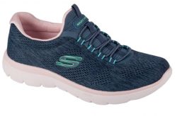 Buty treningowe damskie, Skechers Summits - Fun Flair. Niebieskie buty treningowe Skechers, bez wzorów, z materiału, przed kostkę, bez zapięcia, na fitness i siłownię. Za 249.99 zł.
