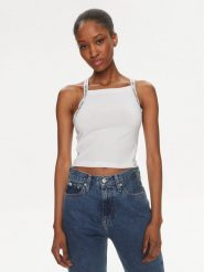 Calvin Klein Jeans Top Logo J20J223110 Biały Slim Fit. Białe topy Calvin Klein Jeans, xxl, bez wzorów, z bawełny, bez kołnierzyka, bez ramiączek. Za 99.99 zł.