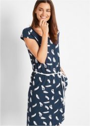 Sukienka shirtowa. Niebieskie sukienki bonprix, bez wzorów, bez kołnierzyka, bez ramiączek. Za 77.99 zł.