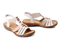 RIEKER 60851-60 beige, sandały damskie. Brązowe sandały Rieker, bez wzorów, bez obcasa, bez zapięcia. Za 299.90 zł.