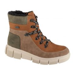 Buty Rieker Boots X3404-90 brązowe. Brązowe botki bez wzorów, z gumy, bez obcasa, bez zapięcia. Za 479.08 zł.