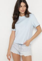 Niebieski Bawełniany T-shirt z Grubszej Bawełny Tiariane. Niebieskie t-shirty Born2be, m, bez wzorów, z bawełny, biznesowe, bez kołnierzyka, bez ramiączek. W wyprzedaży za 46.74 zł.