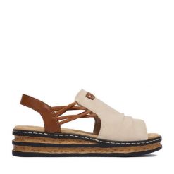 Sandały Rieker. Brązowe sandały Rieker, bez wzorów, bez obcasa, na koturnie, bez zapięcia. Za 299.99 zł.