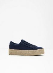 Sneakersy na podeszwie platformie. Niebieskie buty sportowe lifestyle bonprix, na lato, bez wzorów, sportowe, bez zapięcia. Za 124.99 zł.