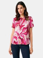 Gerry Weber Bluzka w kolorze różowo-kremowo-czerwonym rozmiar: 40. Brązowe bluzki Gerry Weber, s, bez wzorów, z wiskozy, klasyczne, bez kołnierzyka, bez ramiączek. Za 87.81 zł.