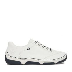Półbuty Rieker. Białe półbuty wsuwane Rieker, bez wzorów, bez obcasa, na płaskiej podeszwie. Za 349.99 zł.