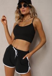 Czarne Szorty Dresowe z Dodatkiem Bawełny High Waist Wykończone Lamówką Mivorina. Czarne szorty Renee, bez wzorów, z bawełny, eleganckie. W wyprzedaży za 23.99 zł.