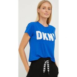 Dkny t-shirt damski. Niebieskie t-shirty DKNY, l, z aplikacjami, bez kołnierzyka, bez ramiączek. Za 279.99 zł.