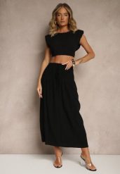 Czarna Spódnica z Wiskozą i Lnem High Waist o Rozkloszowanym Kroju Lumerellea. Czarne spódnice Renee, l, bez wzorów, z materiału, maxi, rozkloszowane. W wyprzedaży za 55.99 zł.