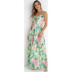 Zielona Sukienka Gouin. Zielone sukienki Born2be, na wesele, s, z aplikacjami, eleganckie, bez kołnierzyka, bez ramiączek, maxi, rozkloszowane. Za 179.99 zł.