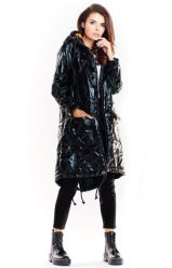 Czarna Pikowana Kurtka Typu Parka z Połyskiem. Czarne kurtki Awama, l, bez wzorów, z materiału, bez kaptura. Za 479.90 zł.