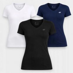 T-SHIRT DAMSKI 4F KOSZULKA SPORTOWA ZESTAW KOMPLET 3 SZTUKI S F3307 SS26. T-shirty sportowe 4f, s, bez wzorów, z bawełny, bez ramiączek, na fitness i siłownię. Za 119.97 zł.