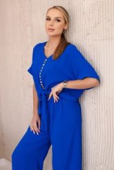 Komplet bluzki ze spodniami chabrowy. Niebieskie bluzki KESI, l, bez wzorów, z dresówki, biznesowe, bez kołnierzyka, plus size, bez ramiączek. Za 229.98 zł.