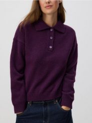 Sweter z kołnierzykiem - ciemnofioletowy. Fioletowe swetry Reserved, l, bez wzorów, z dzianiny, bez ramiączek. Za 129.99 zł.