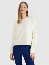 4F Bluza dresowa oversize nierozpinana bez kaptura damska - biała XS. Białe bluzy bez kaptura 4f, xs, bez wzorów, z bawełny, bez kaptura. W wyprzedaży za 99.99 zł.