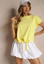 Żółty Bawełniany T-shirt Wiązany u Dołu Sunalina. Żółte t-shirty Renee, l, bez wzorów, z bawełny, bez kołnierzyka, bez ramiączek. W wyprzedaży za 27.99 zł.