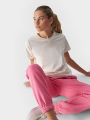 4F T-shirt regular gładki damski - beżowy XXL. Brązowe t-shirty 4f, xs, bez wzorów, z bawełny, klasyczne, bez kołnierzyka, bez ramiączek. W wyprzedaży za 29.99 zł.