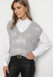 Biała Koszula o Klasycznym Fasonie z Dzianinową Kamizelką Irinellea. Białe koszule Born2be, l, z aplikacjami, z dzianiny, klasyczne, bez kołnierzyka, bez ramiączek. Za 84.99 zł.