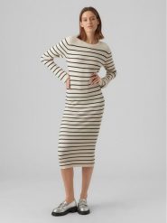 Vero Moda Sukienka dzianinowa Gold 10290663 Écru Slim Fit. Sukienki Vero Moda, m, bez wzorów, z dzianiny, bez kołnierzyka, bez ramiączek. Za 129.99 zł.