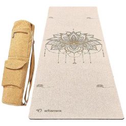 Mata do jogi z gumy i konopi 4,5 mm + torba ze skóry korkowej - Kwiat lotosu. Brązowe torby sportowe ACHAMANA, bez wzorów, z bawełny, na ramię, duże. Za 529.00 zł.