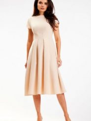 Sukienka Model A569 Beige - awama. Brązowe sukienki Awama, na komunię, l, bez wzorów, z elastanu, bez kołnierzyka, bez ramiączek, midi. Za 278.53 zł.