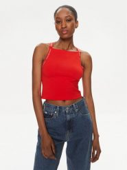 Calvin Klein Jeans Top Logo J20J223110 Czerwony Slim Fit. Czerwone topy Calvin Klein Jeans, xl, bez wzorów, z bawełny, bez kołnierzyka, bez ramiączek. Za 99.99 zł.